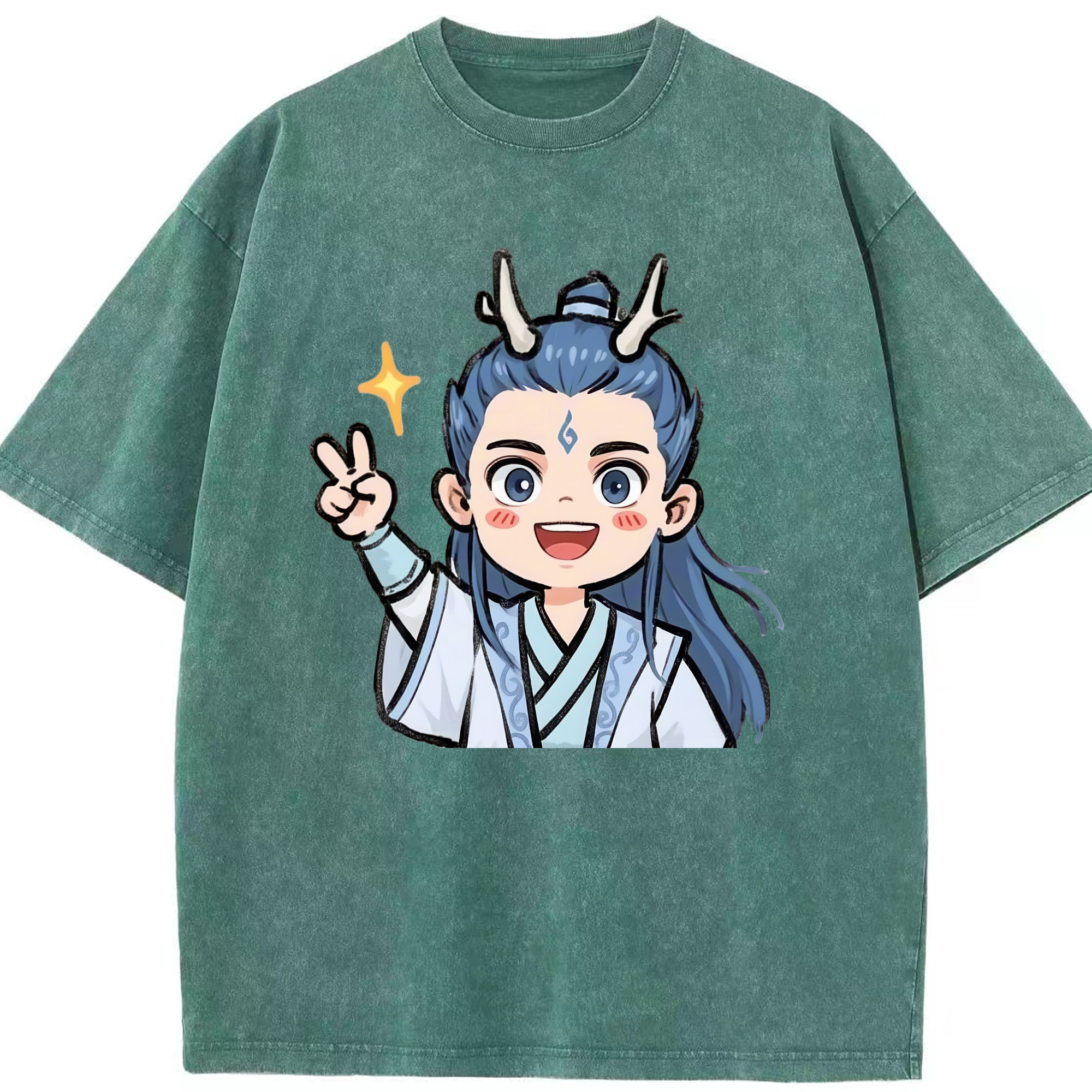 （画像用） Ne Zha 2 ナタ 魔童の大暴れ 綿100% ヴィンテージ風 半袖Tシャツ（フロントプリント）
